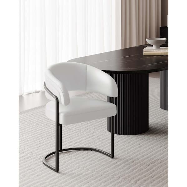 Manhattan Comfort Augusta Modern White Faux Leather Upholstered Dining Arm Chair