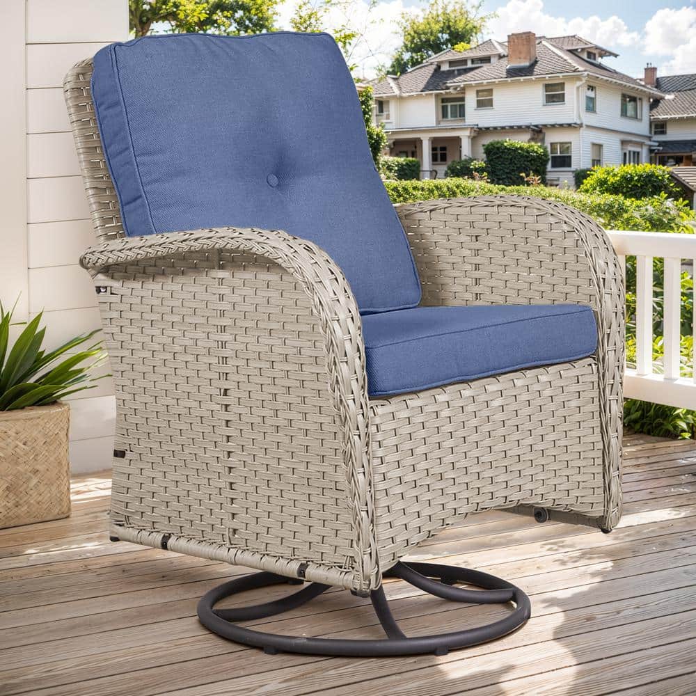 Opohoro PlainCurve Metal and Light Beige Wicker Outdoor Rocking Chair ...