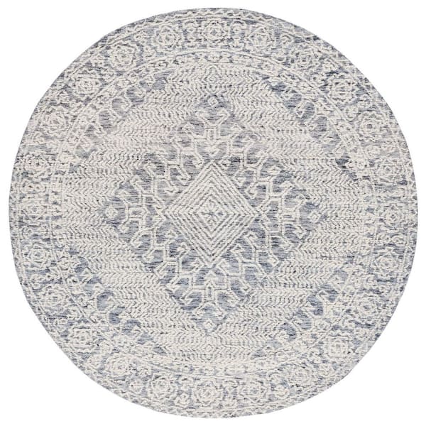 SAFAVIEH Textural 6 ft. x 6 ft. Sage/Ivory Diamond Border Round Area Rug