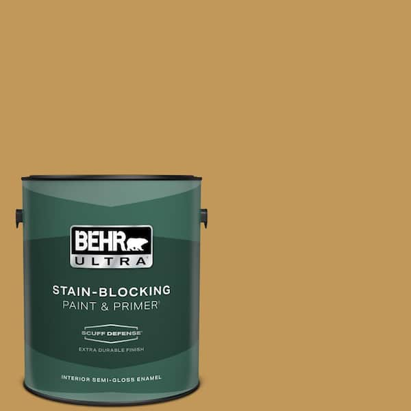 BEHR ULTRA 1 gal. #330D-6 Townhouse Tan Extra Durable Semi-Gloss Enamel Interior Paint & Primer