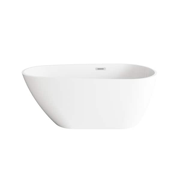 Unbranded Timeless Home 59 in. x 31.5 in. Soaking Bathtub with Center Drain in Glossy White with Chrome Trim