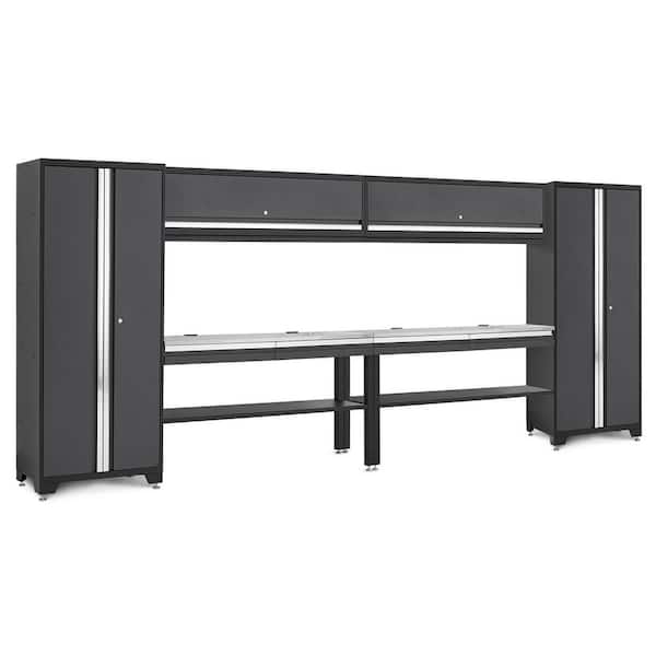 Bold Series 180" W x 76.75" H x 18" D Pre Assembled 24-Gauge Steel 8-Piece Garage Storage System in Gray with SS Worktop