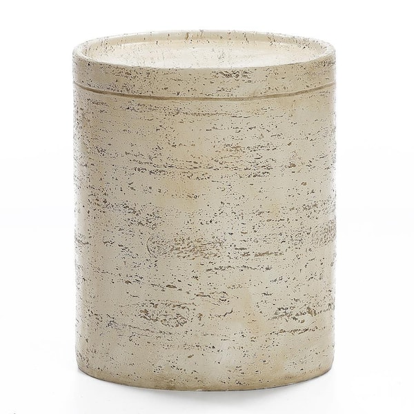 LuxenHome Beige and Brown Round Composite Outdoor Side Table