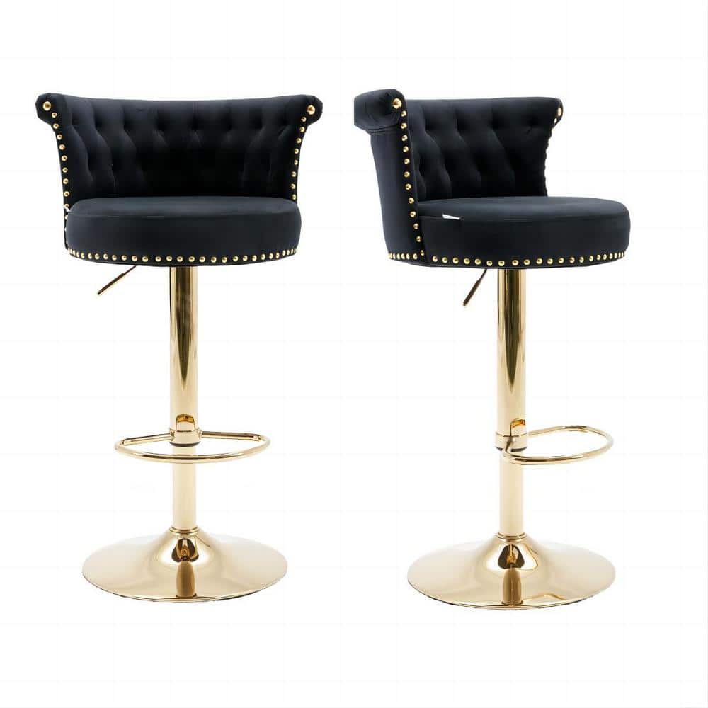 HOMEFUN 32 in. Modern Black Velvet Swivel High Back Adjustable Metal