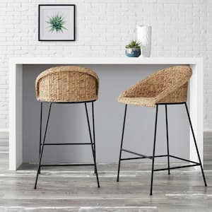 Natural Woven Hyacinth Bar Stool with Low Back