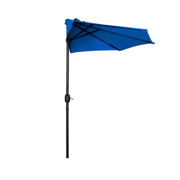 Fiji 9 ft. Outdoor Patio Half-Round Market Umbrella with Crank Lift in Royal Blue