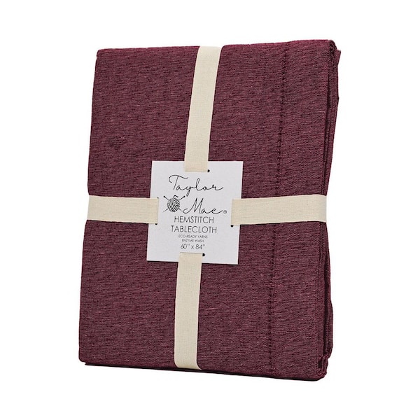 Brittany Hemstitch 60 in. W x 120 in L Wine Solid Cotton Rich Tablecloth