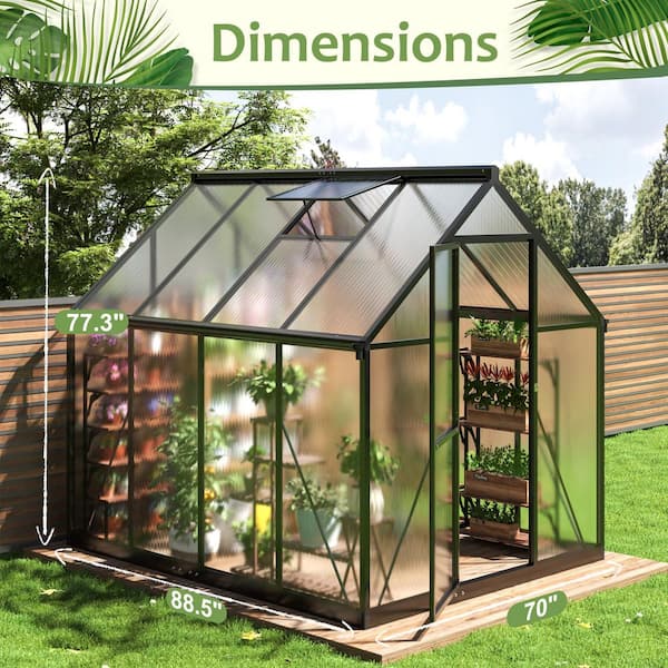 AirWire 6 ft. W x 7 ft. D Black Polycarbonate Greenhouse with Roof