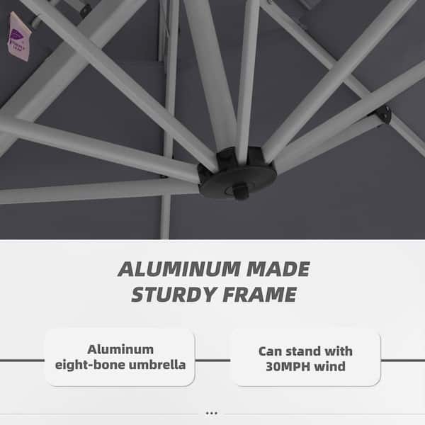 10 ft. x 12 ft. All-aluminum 360° Rotation Silvery Cantilever Outdoor Patio Umbrella in Gray