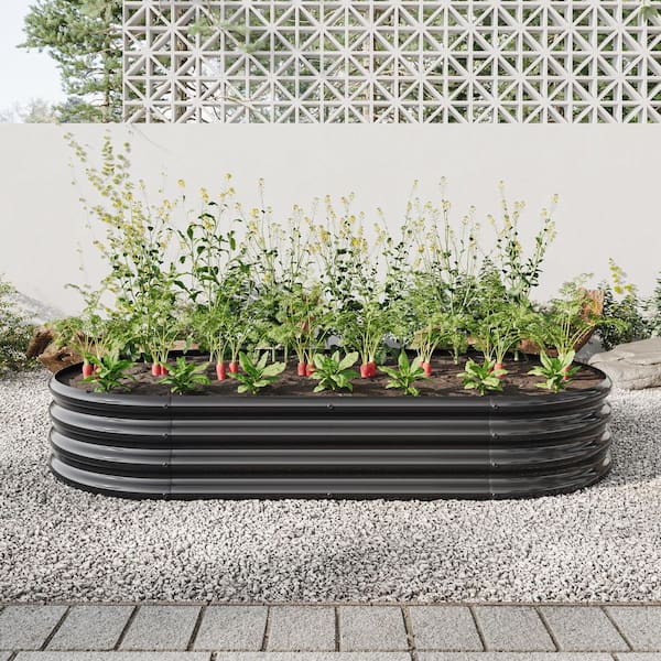AUTMOON 70 in. x 35 in. x 11 in. Oval Large Metal Raised Planter Bed for Plants, Vegetables and Flowers - Black
