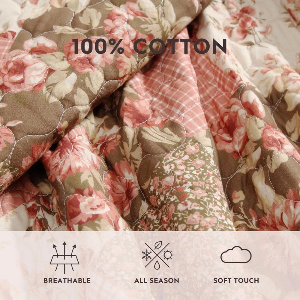 Harrietta Twin Pink Cotton Patchwork Reversible Quilt Set