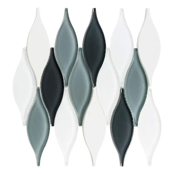 Zeille Rain Green/Black/White 9 in. x 11 in. Unique Shape Glossy Glass and Stone Mosaic Wall Tile (3.35 sq. ft./Case)
