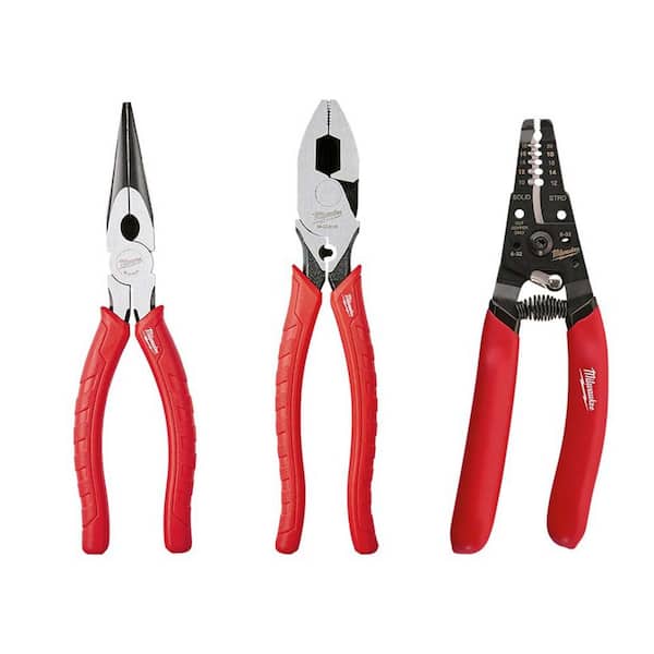 Milwaukee Lineman's Pliers, Long Nose Pliers and Wire Strippers Hand Tool Set (3-Piece) 48-22-6100-48-22-6101-48-22-6109