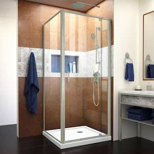 Flex 32 in. x 32 in. x 74.75 in. Corner Framed Pivot Shower Enclosure in Brushed Nickel with White Acrylic Base