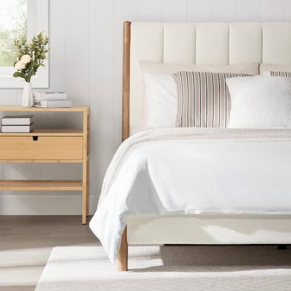 Spruce & Spring Oswin Cream Wood Frame Full Upholstered