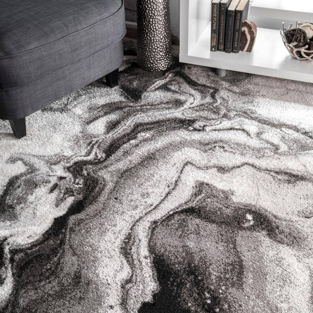 Gray Abstract Non-Slip Synthetic 9' x 12' Area Rug