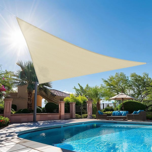 16 ft. x 16 ft. x 23 ft. HDPE Sun Shade Sail Triangle Canopy Shades for Outdoor, Fabric Blockage 95% UV Resistant, Beige
