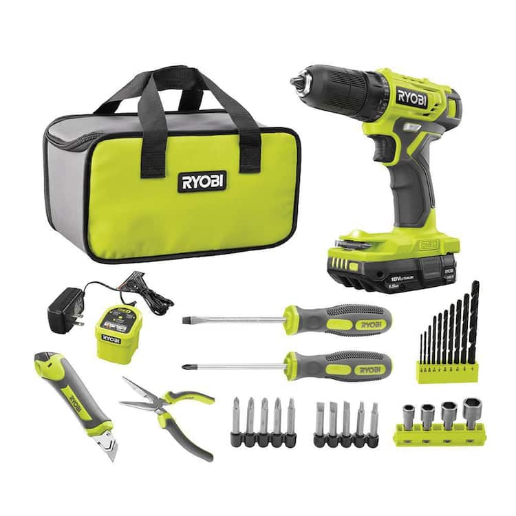 RYOBI ONE+ 18V Cordless 3/8 in. Drill/Driver Kit with 1.5 Ah Battery and Charger