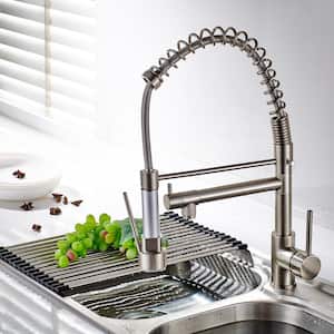 Contemporary Single-Handle Gooseneck Pull Down Sprayer Kitchen Faucet in Brushed Nickel