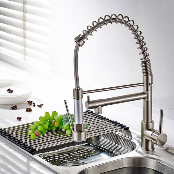 Contemporary Single-Handle Gooseneck Pull Down Sprayer Kitchen Faucet in Brushed Nickel
