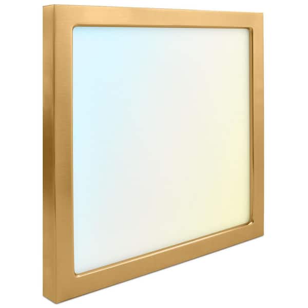 LUXRITE 9 in. Brass Modern Square LED Flush Mount Ceiling Light Integrated 18-Watt 1250LM 5CCT 2700K to 5000K Dimmable ETL