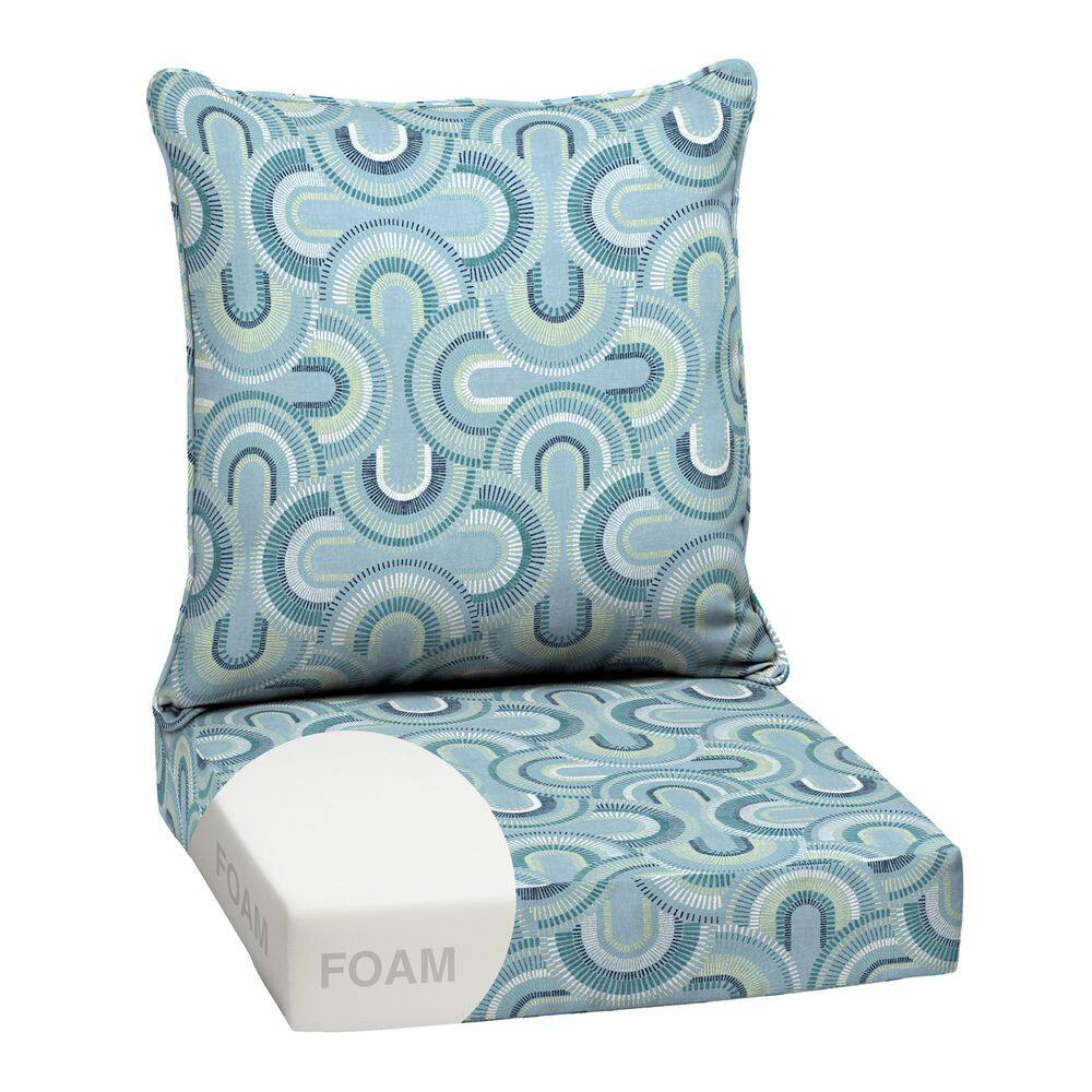 24 in. x 24 in. 2-Piece Foam Deep Seating Outdoor Lounge Chair Cushion in Coastal Blue Geometric price history on PriceWatchPro