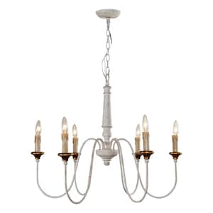 Farmhouse 6-Light Distressed White Candlestick Chandelier Dining Room Light