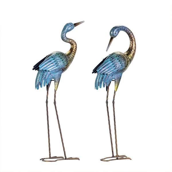 MOEPISY 26.4 in. H Blue Metal Garden Crane Statues Outdoor, Standing ...