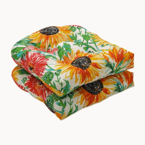 Pillow Perfect Floral 19 x 19 Outdoor Dining Chair Cushion in Yellow/Green/Pink (Set of 2)