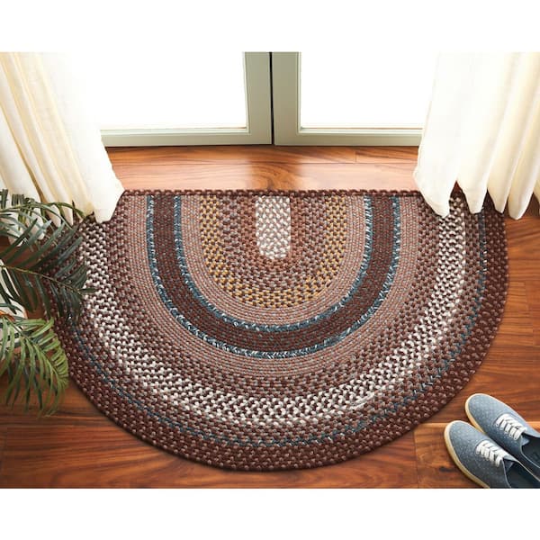 Braided Brown/Multi 3 ft. x 4 ft. Machine Washable Border Geometric Specialty Area Rug