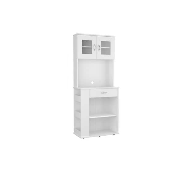 FUNKOL 27.5 in. W x 13.7 in. D x 66.9 in. H Ready to Assemble Pantry Double Door Cabinet Drawer 2 Shelves 3 Side Shelves White
