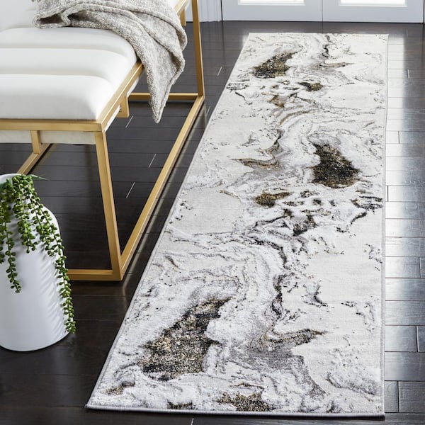 Amelia Gray/Gold 2 ft. x 6 ft. Abstract Striped Runner Rug