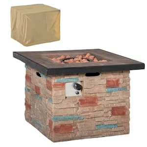 Square Stone Fire Pit Table with Protective Cover
