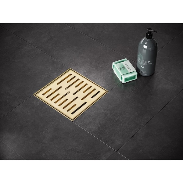 6 in. Square Stainless Steel Drain Shower with Slot Pattern and Zirconium Gold Plating