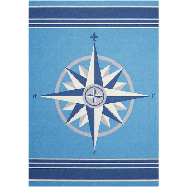 Waverly Sailing Blue 5 ft. x 7 ft. Solid Transitional Indoor/Outdoor Patio Area Rug