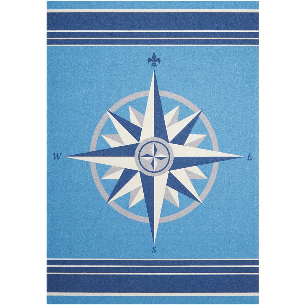 Waverly Sailing Blue 10 ft. x 13 ft. Solid Transitional Indoor/Outdoor Patio Area Rug