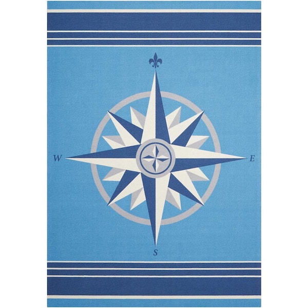 Waverly Sailing Blue 10 ft. x 13 ft. Solid Transitional Indoor/Outdoor Patio Area Rug