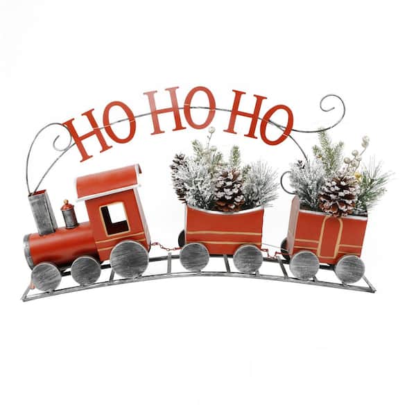 Flora Bunda 28.75 in. L Tin Train with Pinecones and Battery Operated LED Lights