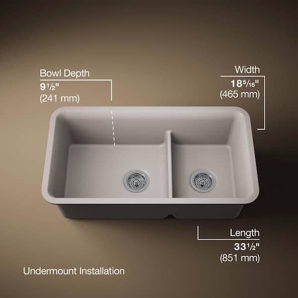 KOHLER Cairn Matte Taupe Granite Composite 33 .5 in. Double Bowl