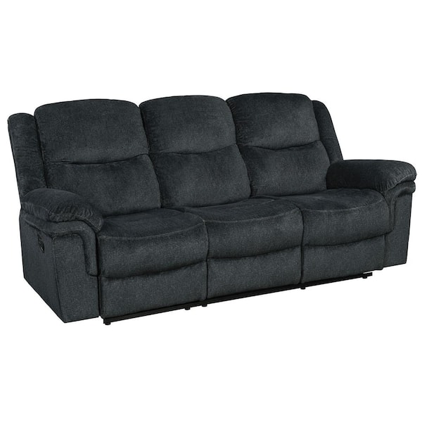 Polibi 83.80 in. W Round Arm Style Velvet 3-Seat Rectangle Sofa in Dark Blue with Cup Holders, USB Ports and Power Sockets