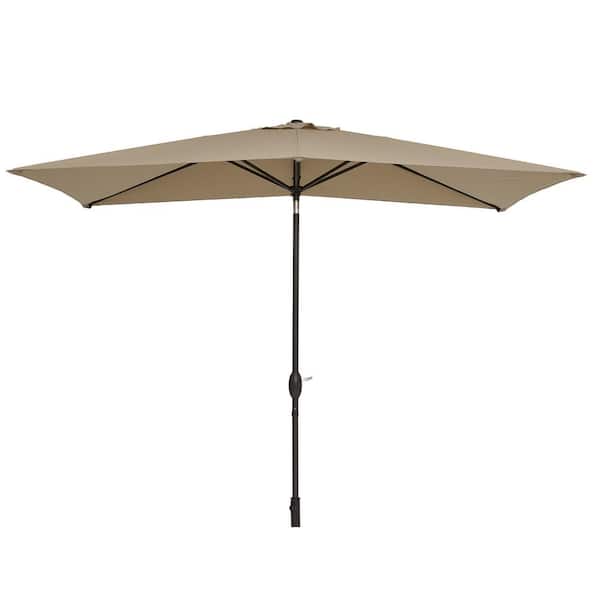 ANGELES HOME 10 ft. x 6.5 ft. 50+ UPF Rectangle Crank Tilt Aluminum Patio Umbrella without Base in Beige