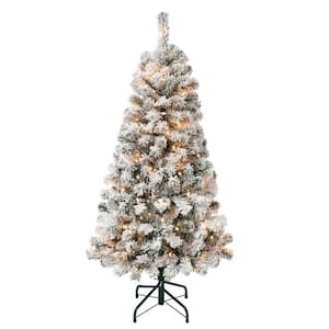 First Traditions 4.5 ft. Acacia Flocked PreLit Artificial Christmas Tree with Clear Lights