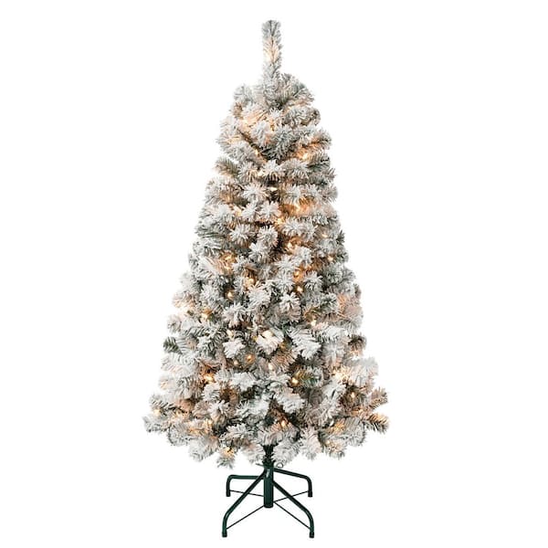 National Tree Company First Traditions 4.5 ft. Acacia Flocked PreLit Artificial Christmas Tree with Clear Lights