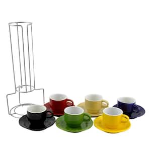 Sensations 2.5 oz. Assorted Color Ceramic Espresso Cups with Saucers (Set of 6)