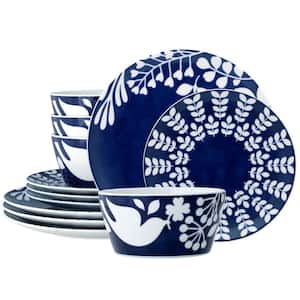 Bluefjord 12-Piece (Blue) Porcelain Dinnerware Set, Service for 4