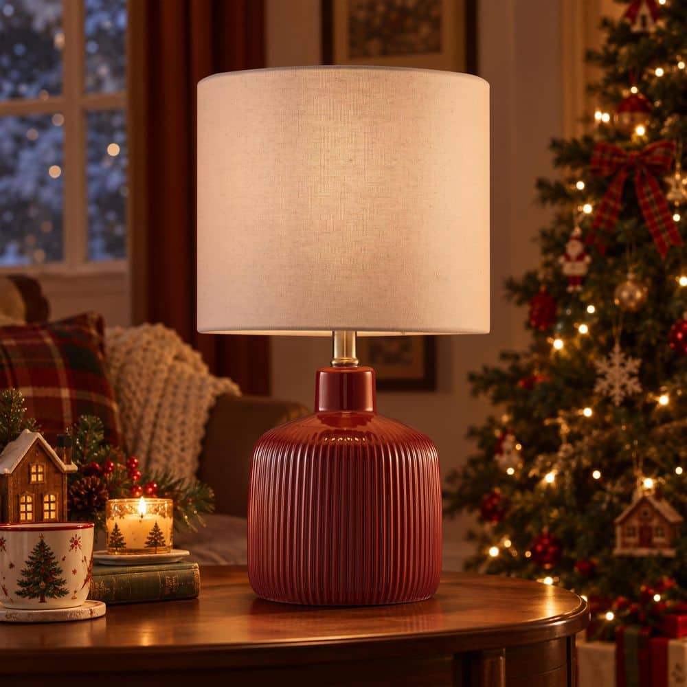KAWOTI 17.5 in. Red Glossy Contemporary Ceramic Table Lamp for
