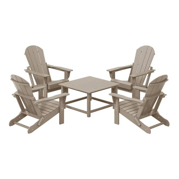 Laguna Weathered Wood Plastic Weather Resistant Adirondackchair 5-Piece Outdoor Patio Conversation Setsquare Coffeetable