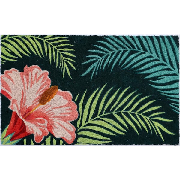Imports Decor Vinyl Back Multi-Colored Tropical 30 in. x 18 in. Outdoor Coir Door Mat