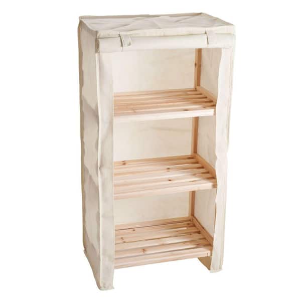 Lavish Home 3-Tier Light Wood Shelf with Removable Cover