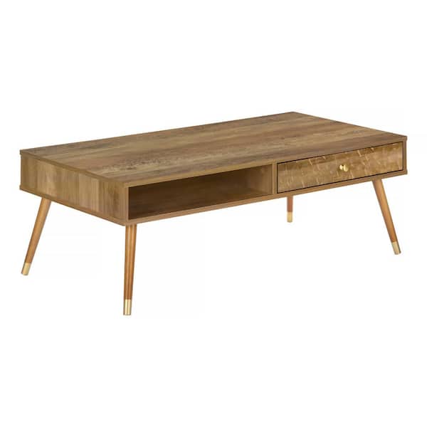 HomeRoots Mariana 43.5 in. Walnut Rectangle Wood Coffee Table with Drawers, and Shelves, and Storage